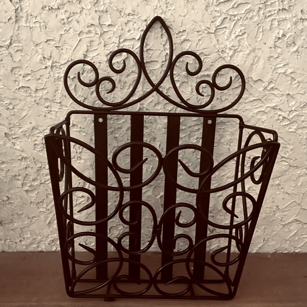 Decorative Large Wrought Iron Wall Mount Slanted Organizer